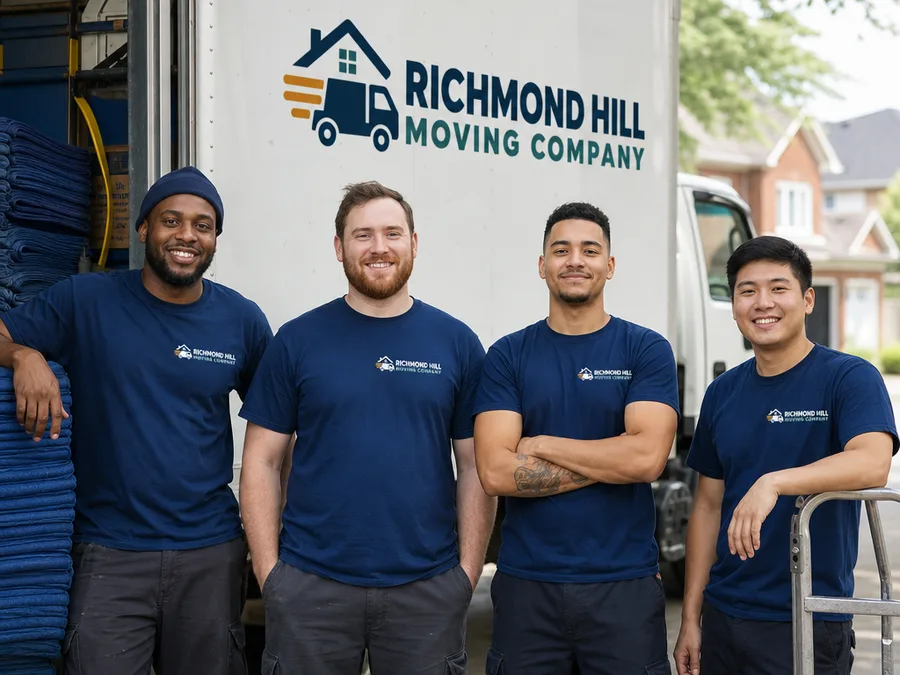 Richmond Hill moving crew beside a truck with moving blankets and dollies